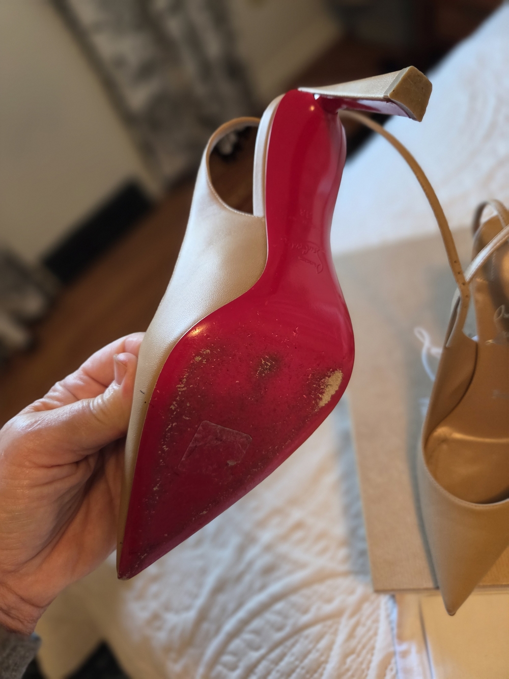 Christian Louboutin Beige Pointed-Toe Slingback Pumps - Picture 2 of 3